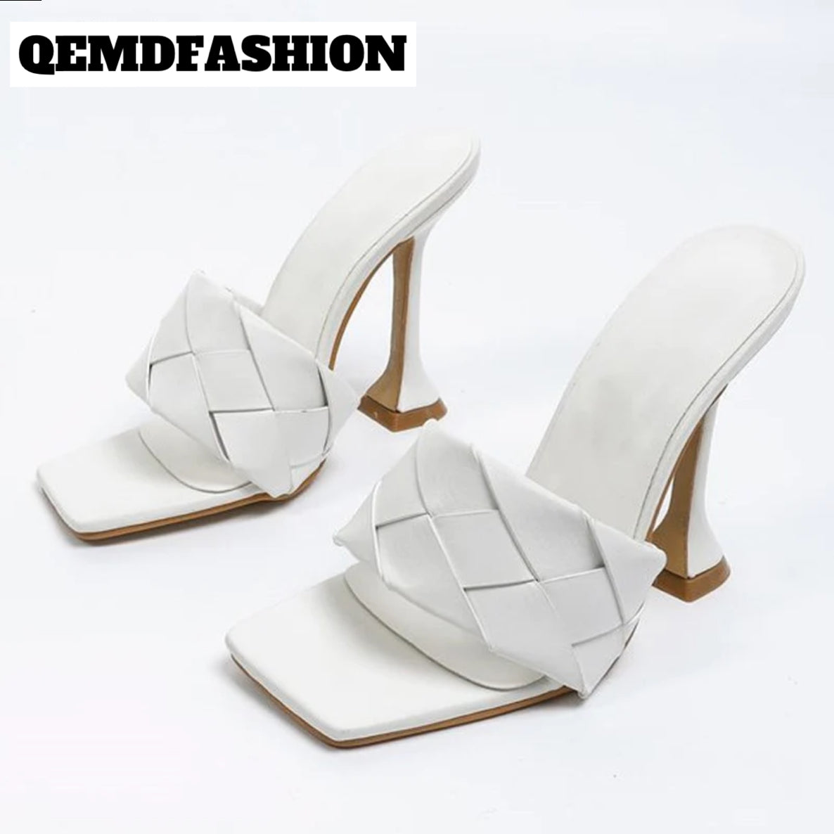 QEMD New Design Weave Square Toe Heels High Quality Strange Style Slippers Gladiator Womens Sandales Slides Shoes Nouveau design tissage bout carré talons haute qualité style étrange pantoufles gladiateur sandale diaposit