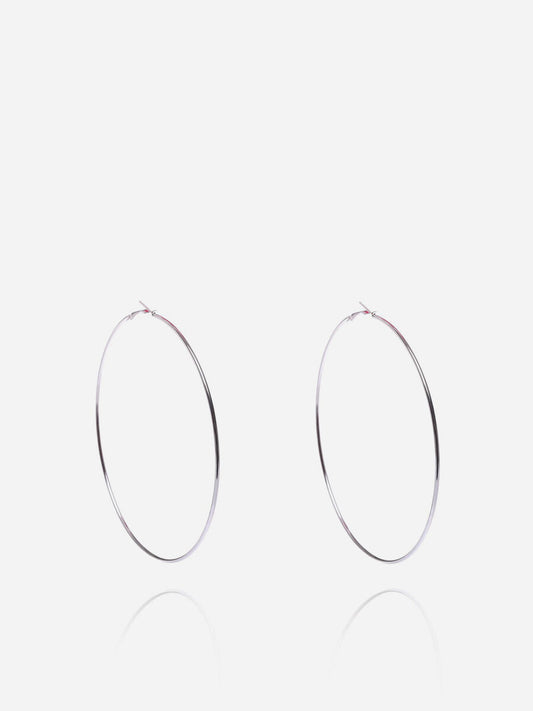 QEMD04 Boucles d'oreilles en forme d'hyperbole pour femmes, grand cercle lisse, en métal en argent, de haute qualité hyperbola shape earrings for women, large smooth circle, silver metal, high quality