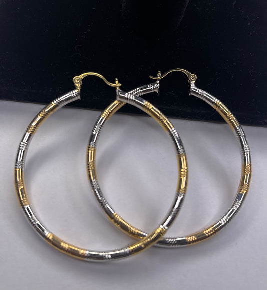 QEMD Boucles d'oreilles rondes couleur or et Argent pour femmes, bijoux en métal à la mode. Gold and Silver color round earrings for women, fashionable metal jewelry