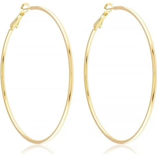 QEMB 01 Boucles d'oreilles en forme d'hyperbole pour femmes hyperbole shape earrings for women, large smooth circle, gold metal, high quality, grand cercle lisse, en métal doré, de haute qualité