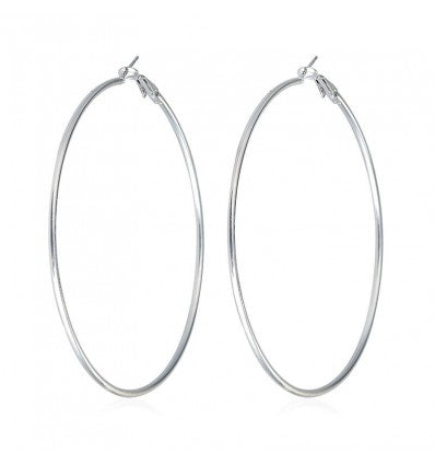 QEMD02 Boucles d'oreilles en forme d'hyperbole pour femmes, grand cercle lisse, en métal en argent, de haute qualité hyperbola shape earrings for women, large smooth circle, silver metal, high quality