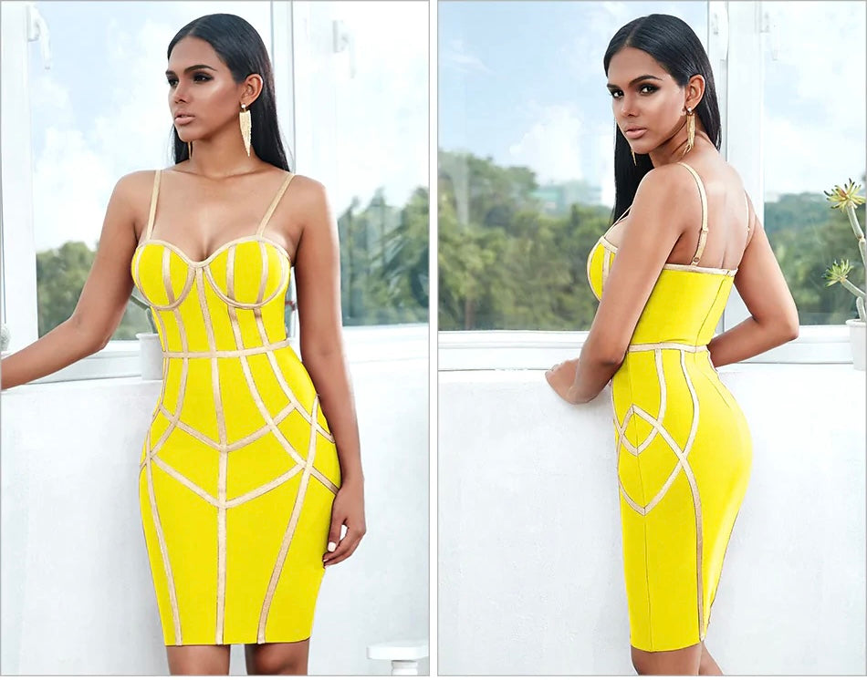 QEMD New Summer Bodycon Bandage Dress Women Sexy Spaghetti Strap Sleeveless Club Knee Length Celebrity Evening Party Dress.Nouveau Sexy célébrité robe de pansement femmes Spaghetti sangle sans manches moulante soirée robe de