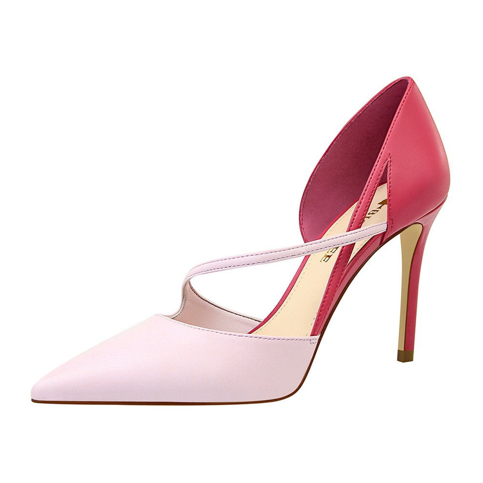 QEMD High Heel Shoes Women High Heels Shallow Mouth Pointed Mixed Colors A- line with Thin Heeled Shoes chaussures à talons hauts femmes talons hauts bouche peu profonde pointu couleurs mélangées