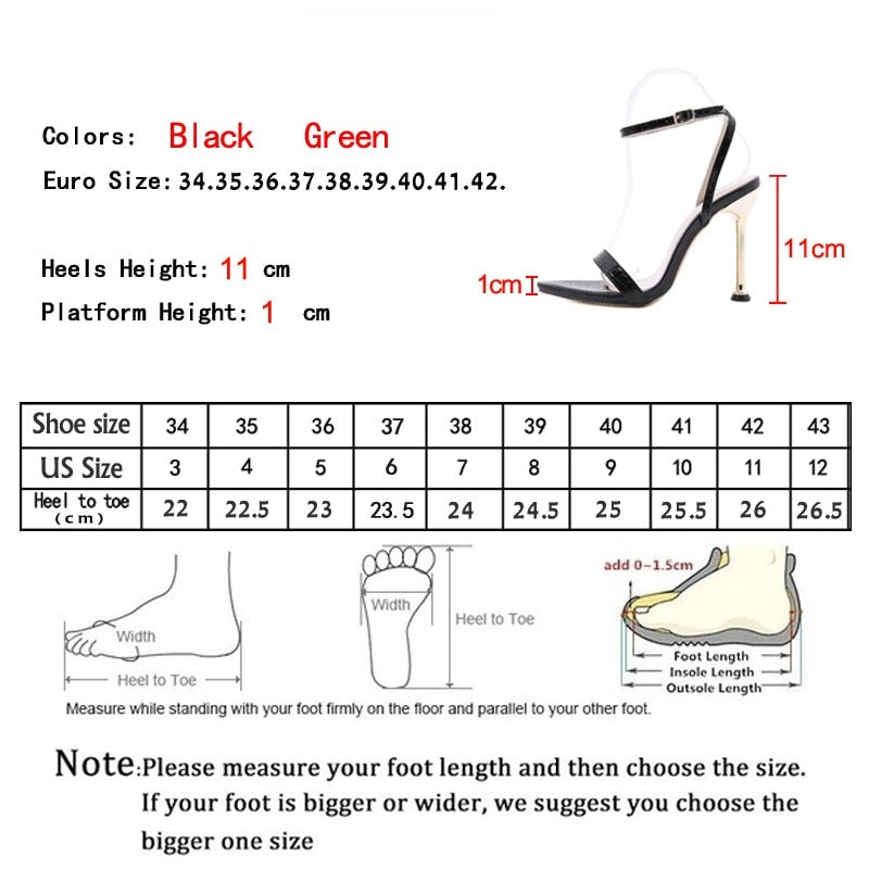 QEMD Green Women High Heels Sandals Pointed Toe Buckle Strap Party Female Shoes Sandalias mujer Sandales a Talons