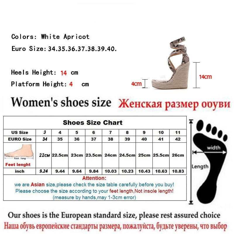 QEMD Women Platform Sandals Gladiator Fashion High heels Wedges Espadrilles shoes Ladies Open toe Sandals Serpentine sandales gladiateur mode talons hauts compensées Espadrilles chaussures dames