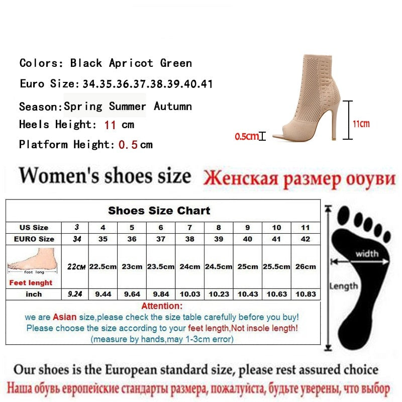 QEMD New Style Green Open Toe ANKLE Boots For Women Stretch Fabric Out Breathable Booties Ladies Dance Pole Shoes Pumps Botte à Talons