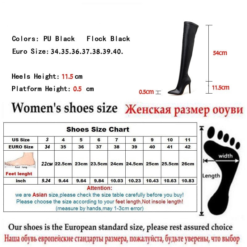 QEMD Winter Over The Knee Women Boots Stretch High Heel Slip on Shoes Pointed Toe Woman Long Boots Size 35-43 Botte à talons